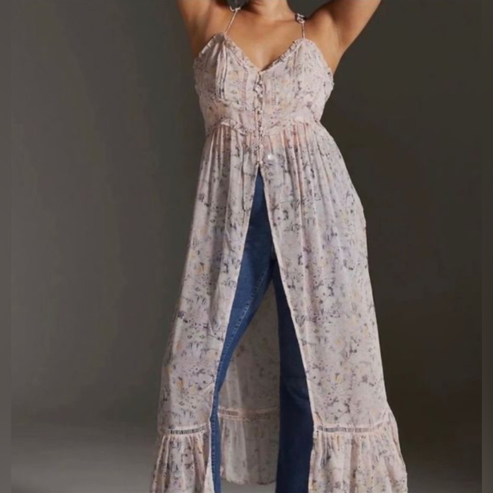 Anthropologie Sheer Blush Floral Maxi Dress